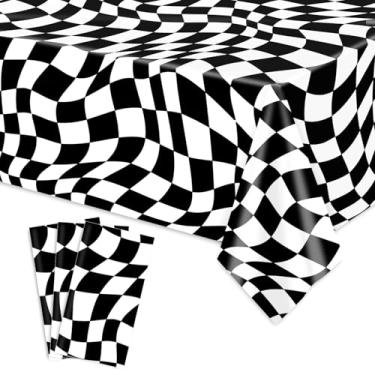 Imagem de AnyDesign Toalha de mesa descartável de plástico Wonderland, 3 peças, preto e branco, retangular para piquenique de festa em casa, 137 x 272 cm