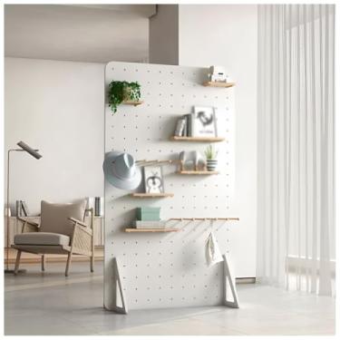 Imagem de Organizador independente de madeira com rodas - Painéis de exibição modulares montados na parede para artesanato, escritório e armazenamento doméstico - Suporte de madeira maciça resistente (branco-B)