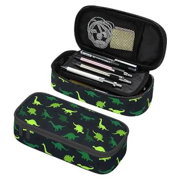 Imagem de Duduho Estojo de lápis de dinossauros de desenho animado, bolsa com suporte para caneta, escola, escritório, organizador de mesa, armazenamento de papelaria para crianças, estudantes