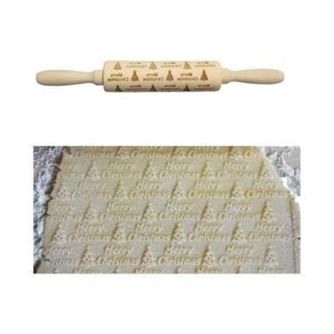 Imagem de Rolo De Massa De Madeira Temático De Natal Com Gravação 3D E Padrão De