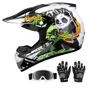 Imagem de Capacete DOT Youth Dirt Bike com óculos e luvas para crianças de 5 a 14 anos, capacetes quadriciclos infantis para meninos e meninas, capacete de quatro rodas para crianças, motocross BMX MX UTV