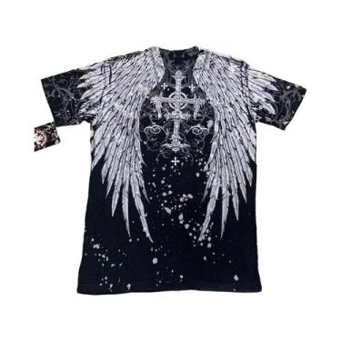 Imagem de Camiseta Masculina Y2K Com Estampa Gótica De Caveira E Cruz, Estilo St