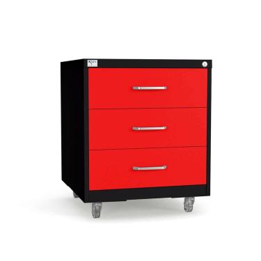 Imagem de Gaveteiro de Aço 3 Gavetas com Rodízios e Chave Vermelho/Preto