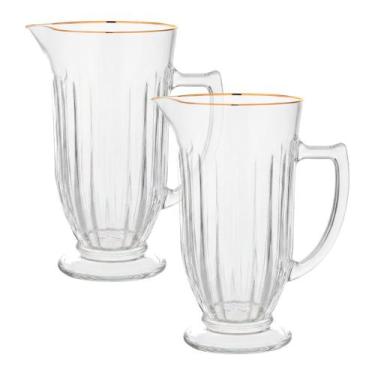 Imagem de Kit 2 Jarra de Vidro com Borda Dourada para Suco Água Melina Transpare