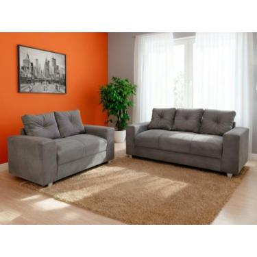Imagem de Sofa 3 e 2 Lugares Civic Bom Descanso Veludinho Cinza