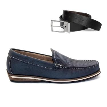 Imagem de Mocassim De Couro Democrata Easy Ted 135201+Cinto Masculino Dupla Face-Masculino