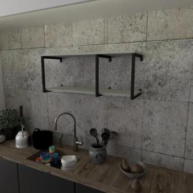 Imagem de Prateleira Industrial Suspensa Estante Parede Nicho Cinza Cozinha Escr