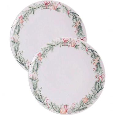 Imagem de Jogo de Pratos de Sobremesa Noel Natal 10 Peças Porcelana Branco para Lanche