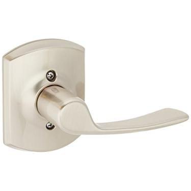 Imagem de Schlage Lock Company F170MER619GRWLH Maçaneta de porta falsa Merano canhoto com decoração, níquel acetinado