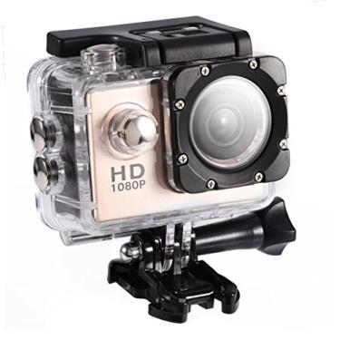 Imagem de Mini câmera esportiva, 5.1 cm 1080p Full LCD Screen Action Camera 4K 30m com kits de acessórios de montagem de mini filmadora, suporte dourado