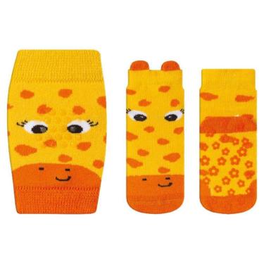 Imagem de Kit Joelheira Bebê Engatinhar + Meias Antiderrapante Menina