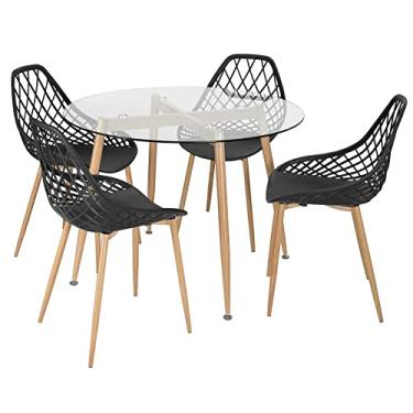 Imagem de Loft7, Mesa redonda com tampo de vidro 100 cm + 4 cadeiras Clarice Cloe Preto