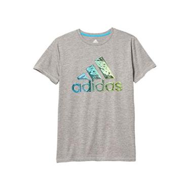 Imagem de Camiseta de metal líquido para meninos de manga curta da Adidas (crianças grandes) cinza mesclado M (10 – 12 crianças grandes)