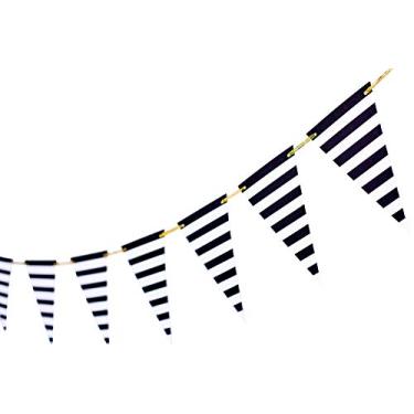 Imagem de Banner listrado preto de 3 metros de decoração de festa de verão com estampa de pirata, bandeiras de triângulo preto e branco para aniversário, decoração de berçário, 15 peças