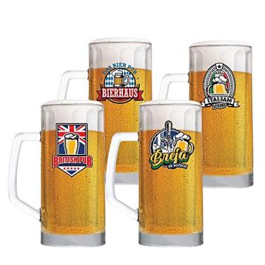 Imagem de Ruvolo, Jogo de Caneca Berna, Caneca para Chopp de Vidro Decorada 4 pcs 500ml