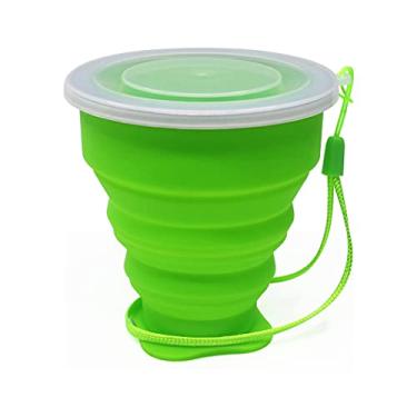 Imagem de Copo de mão de café 350 ml copo de água de grau alimentício viagem silicone retrátil colorido portátil copos dobráveis ao ar livre (verde)