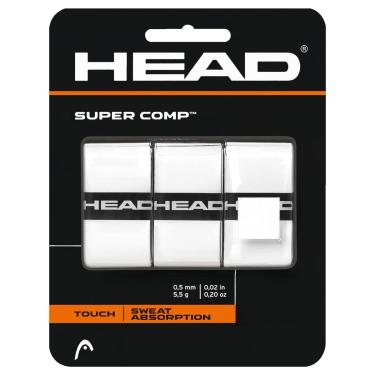Imagem de Fita de aderência para raquete de tênis HEAD Super Comp, pacote com 3, branco
