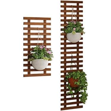 Imagem de Suporte de madeira para plantador de parede, estrutura de escalada, expositor suculento suspenso vertical, cerca, prateleira de flores, decorações de parede para varanda, jardim, sala de est