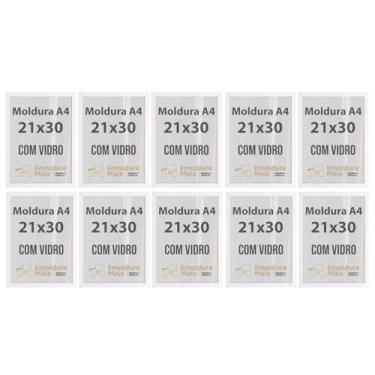 Imagem de Kit 3/5/10 Molduras A4 21x30 cm Com Vidro para Certificados Diplomas Fotos Quadros Decorativos temos cores Branca Preta Dourada Prata Tabaco (Branca, 10)