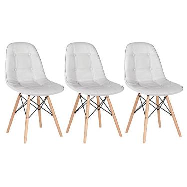 Imagem de Loft7 Home Decor, Kit 3 Cadeiras Estofadas Eames Eiffel Botonê - Madeira clara Cinza Claro
