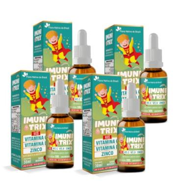 Imagem de Kit Com 04 - ImuniTrix Kids (Vitamina C + D + Zinco) 30ml Sabor Morango Flora Nativa