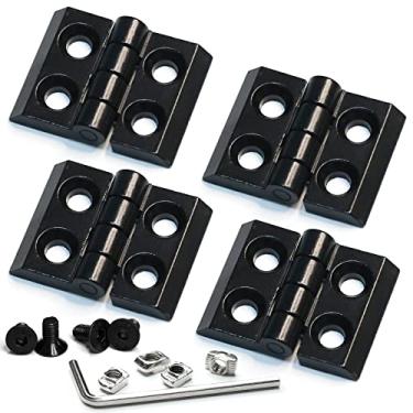 Imagem de Dobradiça de liga de zinco preta, dobradiças para moldura de porta para perfil de extrusão de alumínio 2020 de 6 mm, com 16 porcas em T e 16 parafusos sextavados, uma chave inglesa (pacote com 4)