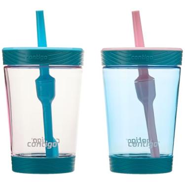 Imagem de Contigo Copo infantil à prova de derramamento de 400 ml com canudo e plástico livre de BPA, cabe na maioria dos porta-copos e pode ser lavado na lava-louças, pacote com 2 creme de morango e framboesa