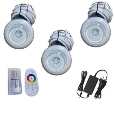 Imagem de Kit 3 Refletor Led RGB Piscina 6w Veico Com Controle e Fonte