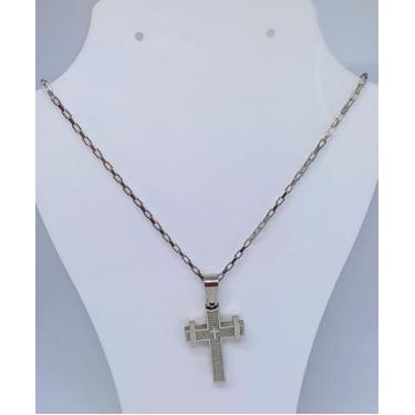Imagem de Colar Corrente Masculino com Pingente Cruz Crucifixo Oração Pai Nosso 