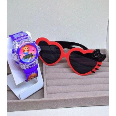 Imagem de Kit Relógio Infantil Digital Pisca Luz Led Toca Musica Princesas + Ócu