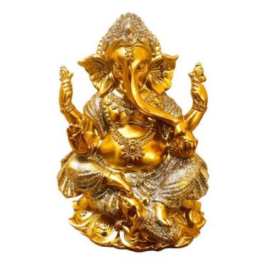 Imagem de Estátua Ganesha Hindu Dourado Resina Prosperidade Sabedoria - EQUILIBR