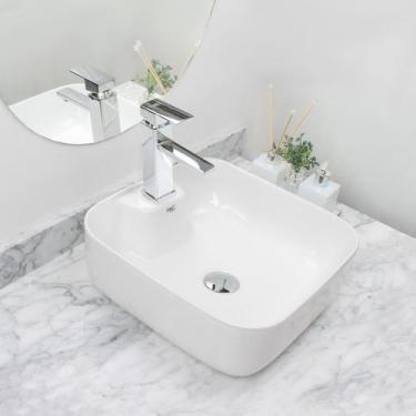 Imagem de Kit Cuba Pia Louça Cerâmica Banheiro C/ Torn Mono e Válv S04 - Smart N