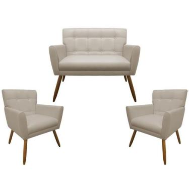 Imagem de Kit Namoradeira + 2 Poltronas Onix Suede Bege - Mazzero Decor,  Corino