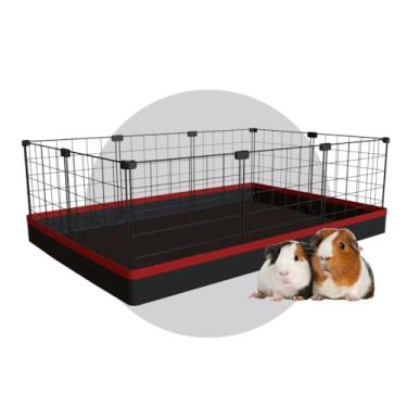 Imagem de Cercado Aramado Pet Porquinho da Índia 60x90cm com Bandeja Higiênica Tapete Impermeável Fácil de Limpar Cercadinho Proteção (Tela Branca e Tapete Preto)