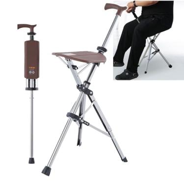 Imagem de CHONGHAN Cadeira De Muleta - Permite Durabilidade Ao Caminhar, Bengala DobráVel 2 Em 1 Com Assento, Bengala Leve Antiderrapante Para Idosos,Suporte 120 Kg,ConveniêNcia Para Sentar