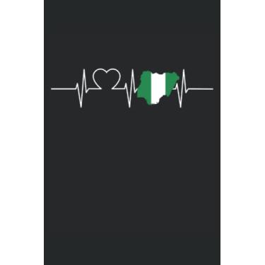 Imagem de Nigeria Flag Outline Heartbeat EKG Heartbeat Pulse Notebook 6x9 (approx. A5) 120 lined pages: Nigeria flag outline heartbeat ECG pulse notebook 120 ... office, school and university or university