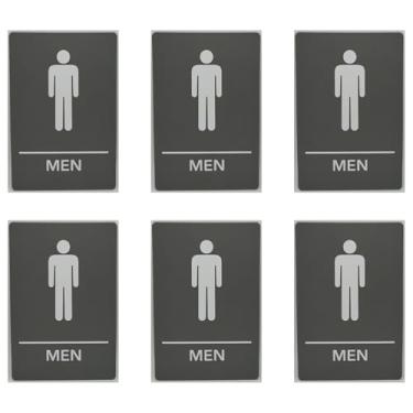 Imagem de MitUSA Compatível com ADA, placa de quarto masculino, ícones elevados e braille de grau 2 - inclui tiras adesivas para fácil instalação - 15 cm L x 23 cm A feita nos EUA (cinza claro, pacote com 6)