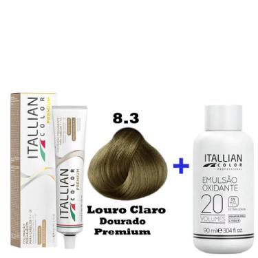 Imagem de Kit Coloração Itallian Premium 60g Louro Claro Dourado 8.3 + Emulsão O