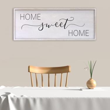 Imagem de FZZHYQCHY Decoração de parede Home Sweet Home 101,6 cm x 38,1 cm para quarto principal acima da cama sala de estar sobre sofá grandes placas de família arte decorativa (branca)