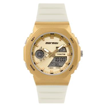 Imagem de Relógio MORMAII feminino anadigi dourado branco MO12800D/8B