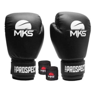 Imagem de Kit Luva Boxe Muay Thai Prospect Preto 16oz + Bandagem MKS Combat