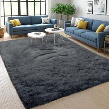 Imagem de POEMLAND Tapetes de área 8 × 10 macios para sala de estar, tapete felpudo fofo para quarto de dormir, cinza, antiderrapante, para uso interno, para quarto, crianças, meninos, meninas, dormitório