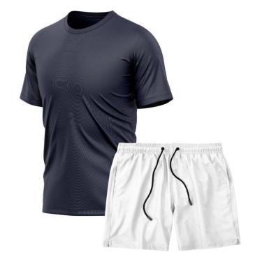 Imagem de Kit Camiseta Manga Curta Dry Marinho + Short Tactel Academia Caminhada Gênero:Homem;Tamanho:P;Cor:-Masculino