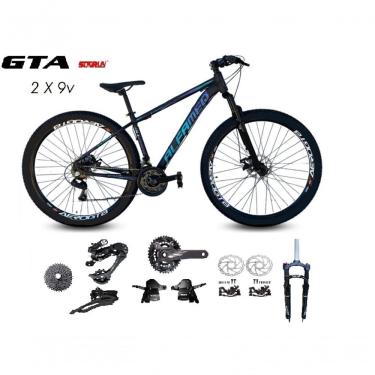 Imagem de Bicicleta Aro 29 Alfameq Afx Kit 2x9 Gta Sunrun Disco K7 11/36 Pedivela 24/38d Garfo Trava - Preto/verde/lilias Tam.15