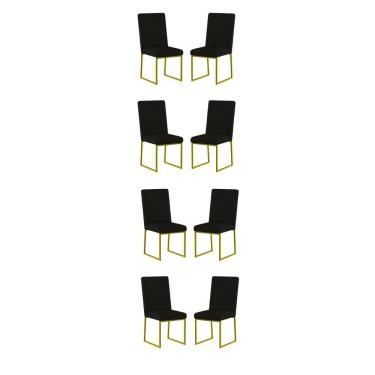 Imagem de Kit 8 Cadeiras De Jantar Com Base De Ferro Dourado Balaqui Preto
