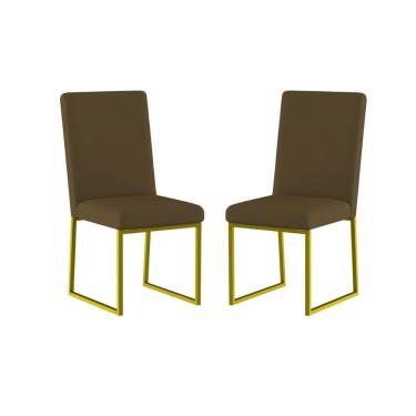 Imagem de Kit 2 Cadeiras De Jantar Com Base De Ferro Dourado Balaqui Marrom