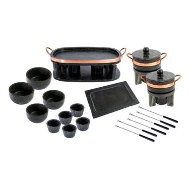 Imagem de Kit Fondue Pedra Sabão Completo Com Churrasqueira Oval - 22 Peças