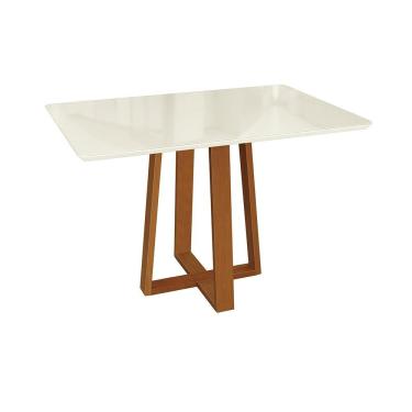 Imagem de Mesa De Jantar Kappesberg Em Madeira Maciça Com Tampo De Vidro Off White 120cm