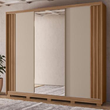 Imagem de Guarda Roupa 3 Portas Fresado Espelhado Lazio Carvalho Fendi