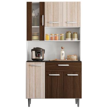 Imagem de Kit Armário Cozinha Carol 6 Portas Branco Rovere Amêndoa Poliman